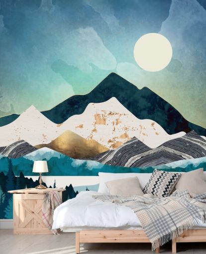 papel pintado de montañas abstractas azul marino y azul claro papel pintado de montañas abstractas azul marino y azul claro