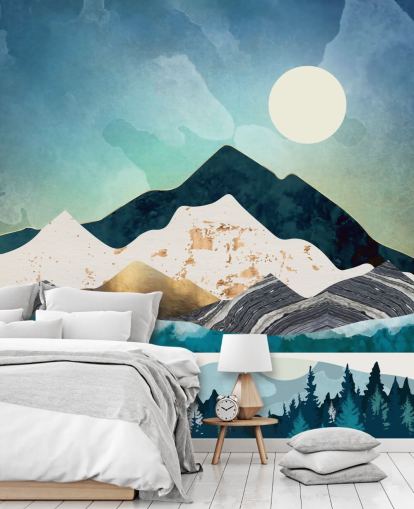 carta da parati montagne astratte blu scuro e azzurro