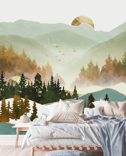 pale green and gold mountain wallpaper