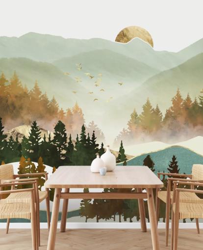 pale green and gold mountain wallpaper
