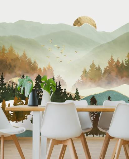 pale green and gold mountain wallpaper