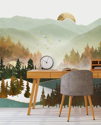 vaaleanvihreä ja kulta vuori tapetti