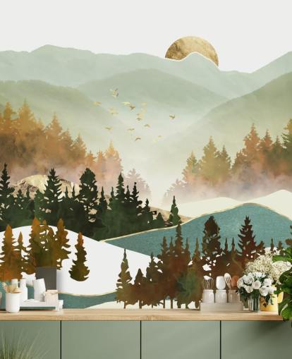 blassgrüne und goldene Bergtapete blassgrüne und goldene Bergtapete