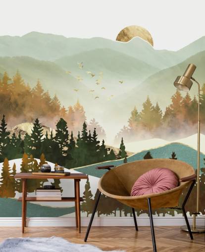 pale green and gold mountain wallpaper