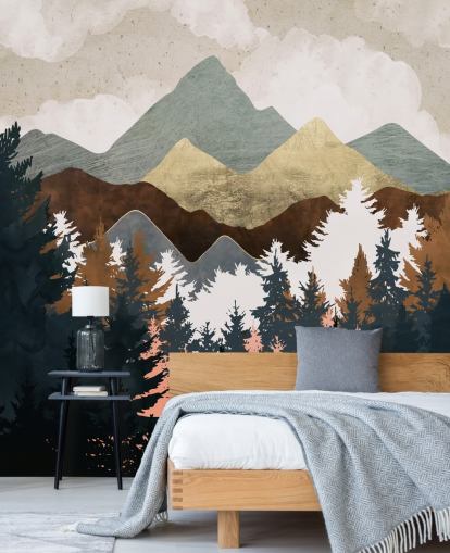 papel de parede abstrato árvore e montanhas