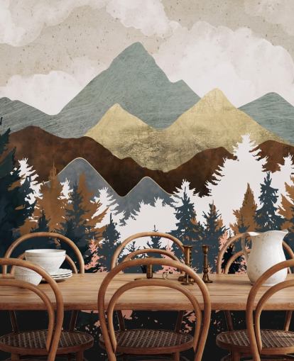 abstrakt träd och berg tapeter