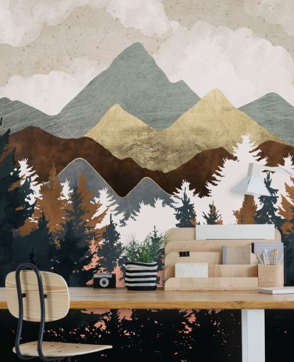 abstracte boom- en bergen behang