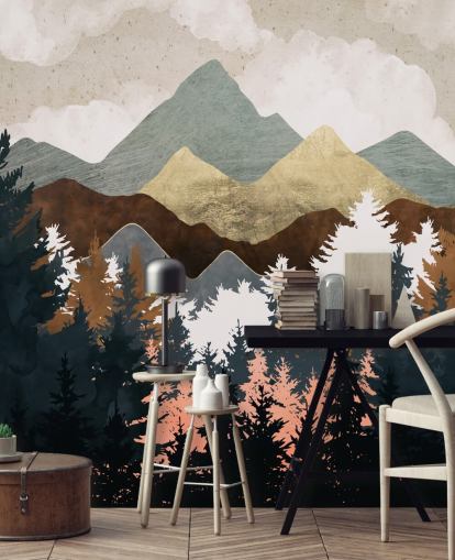 papel de parede abstrato árvore e montanhas