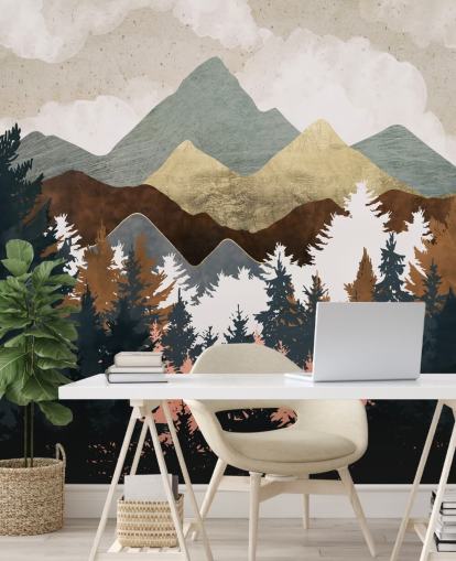 abstract tree and mountains wallpaper