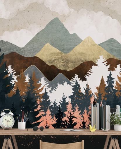 abstrakt tre og fjell tapet