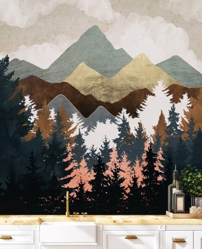 abstrakter Baum und Berge Wallpaper