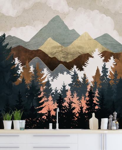 abstract tree and mountains wallpaper