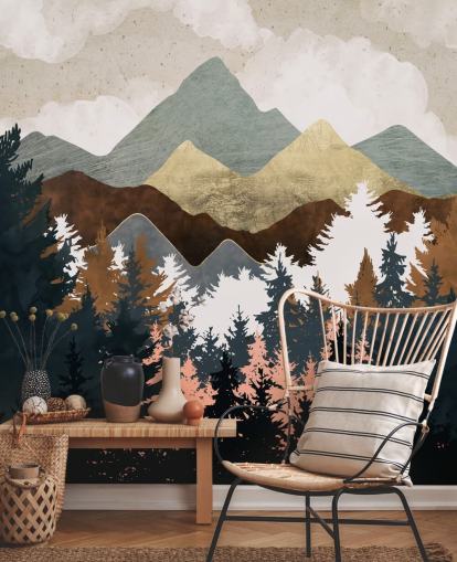 papel de parede abstrato árvore e montanhas