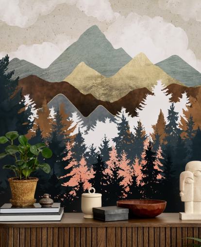 abstract tree and mountains wallpaper