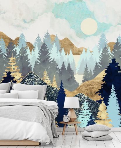 Vista da floresta mural de parede de árvore