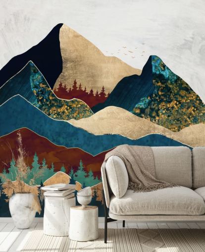 brun, guld, gröna och blå berg tapet brun, guld, gröna och blå berg tapet