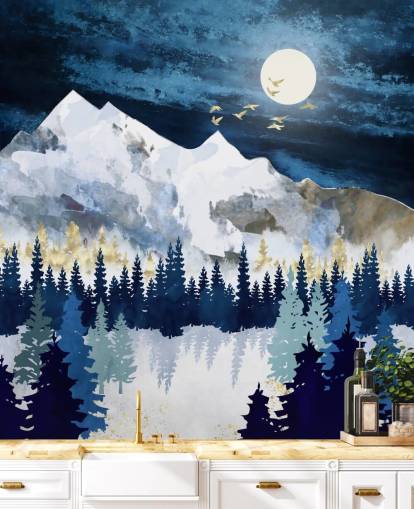 papier peint montagne abstrait bleu foncé et gris clair