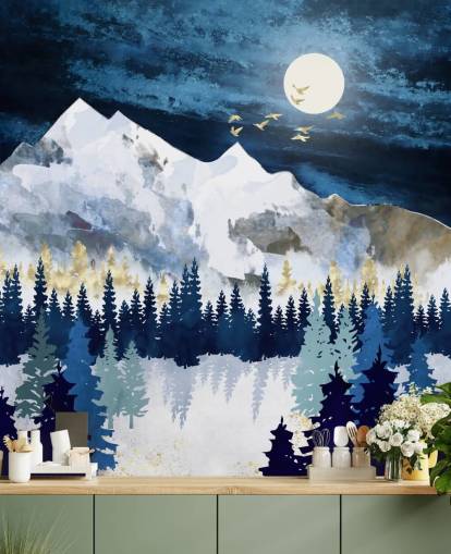 papel pintado abstracto de montaña azul oscuro y gris claro