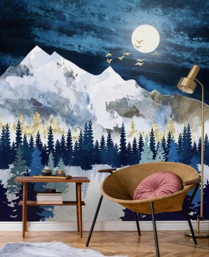 papel pintado abstracto de montaña azul oscuro y gris claro