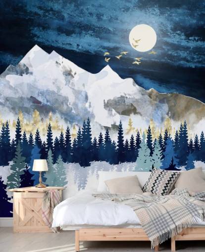 dunkelblaue und hellgraue abstrakte Bergtapete