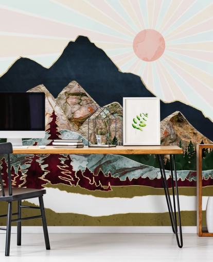 Vista de otoño retro Papel pintado de montaña