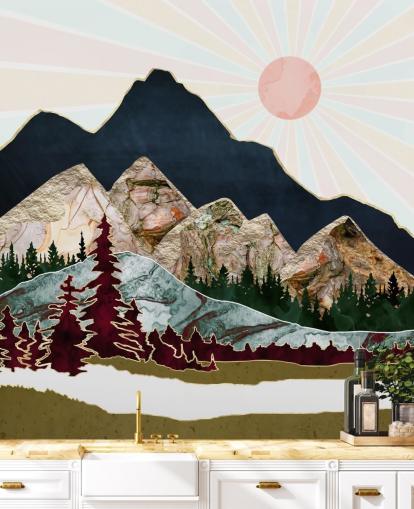 Vista de otoño retro Papel pintado de montaña