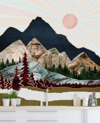 Retro herfst Vista Mountain behang