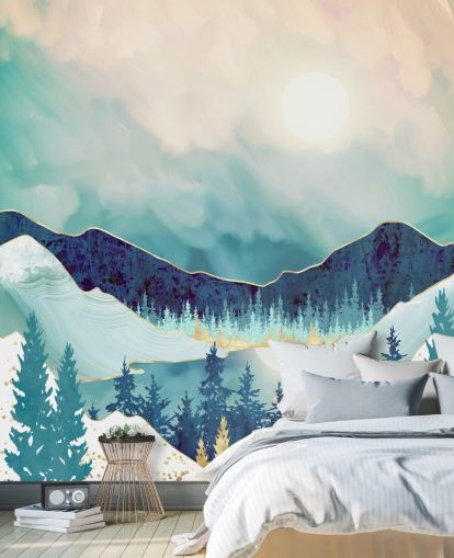 blaue und weiße Bergtapete blaue und weiße Bergtapete