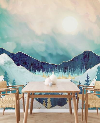 blaue und weiße Bergtapete