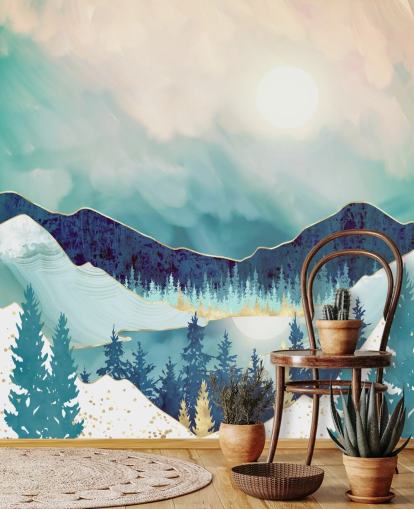 blaue und weiße Bergtapete