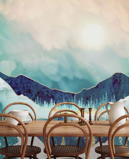 papel pintado de montaña azul y blanca