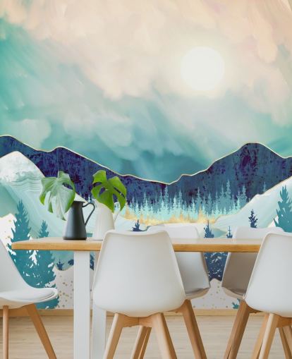 papel pintado de montaña azul y blanca papel pintado de montaña azul y blanca