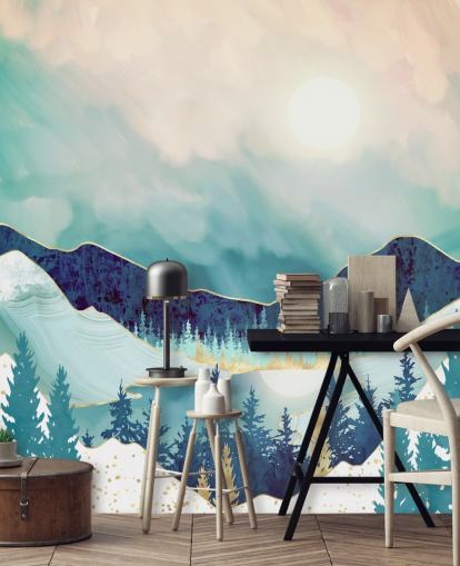 blaue und weiße Bergtapete