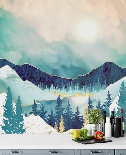 carta da parati di montagna blu e bianca carta da parati di montagna blu e bianca