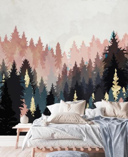 tummansininen ja vaaleanpunainen metsä tapetti