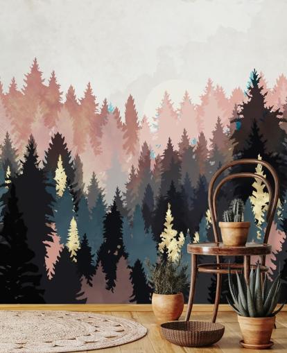 papier peint forêt bleu foncé et rose papier peint forêt bleu foncé et rose