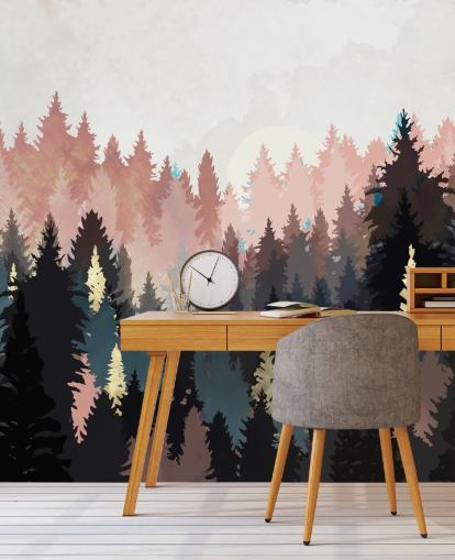 dark blue and pink forest wallpaper