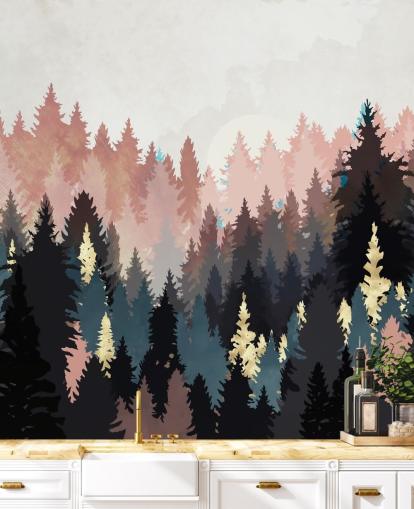 papier peint forêt bleu foncé et rose papier peint forêt bleu foncé et rose