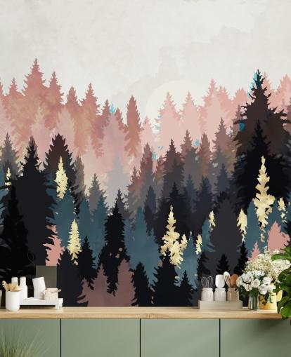 dark blue and pink forest wallpaper