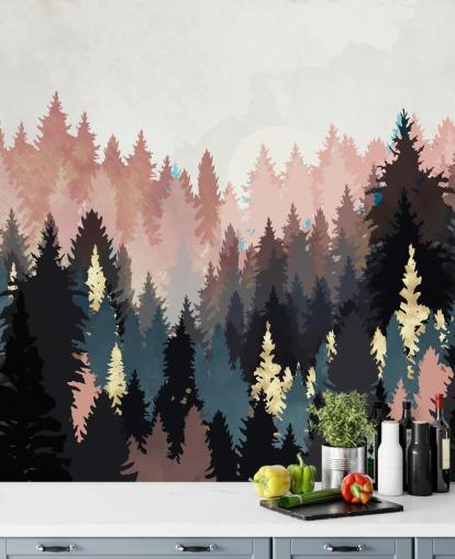 mörkblå och rosa skog tapeter