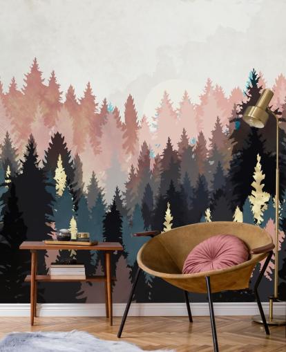 mörkblå och rosa skog tapeter