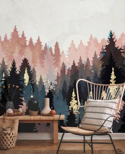 tummansininen ja vaaleanpunainen metsä tapetti