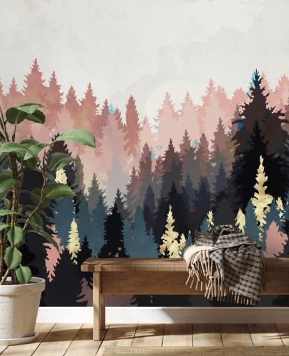 mörkblå och rosa skog tapeter