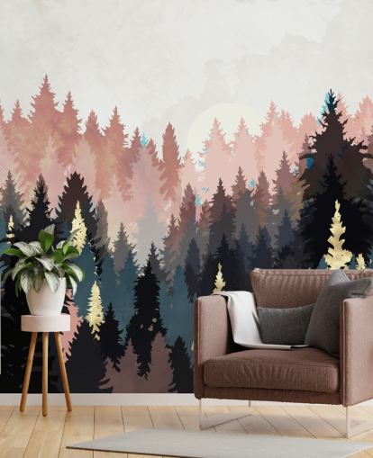 dark blue and pink forest wallpaper