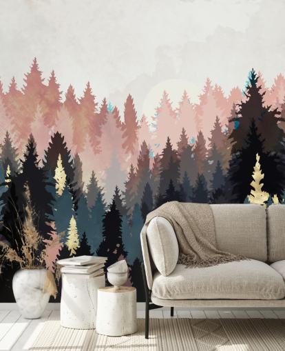 mörkblå och rosa skog tapeter