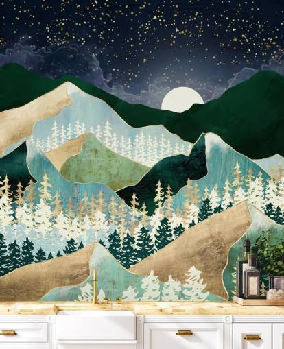 montagne verdi e dorate con carta da parati cielo notturno