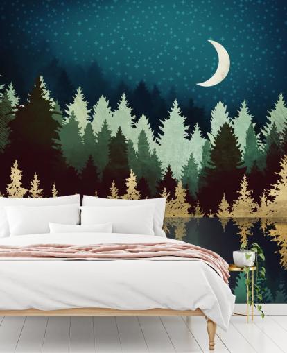 navy and gold forest and lake wallpaper navy and gold forest and lake wallpaper