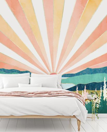 papel pintado de amanecer art deco melocotón y amarillo papel pintado de amanecer art deco melocotón y amarillo