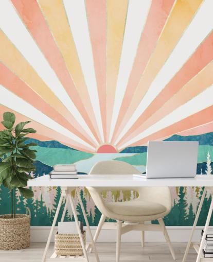 peach and yellow art deco sunrise wallpaper