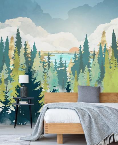 dark green and light green forest wallpaper